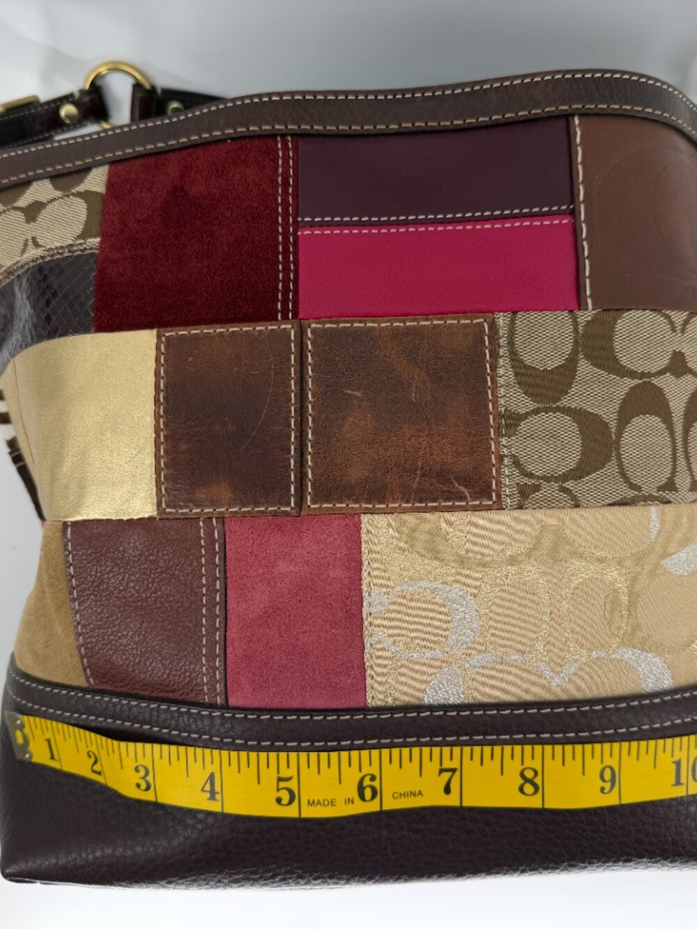 Vintage Y2K COACH 10434 Holiday Patchwork Bag Leather Suede Signature 2006 - Picture 6 of 11